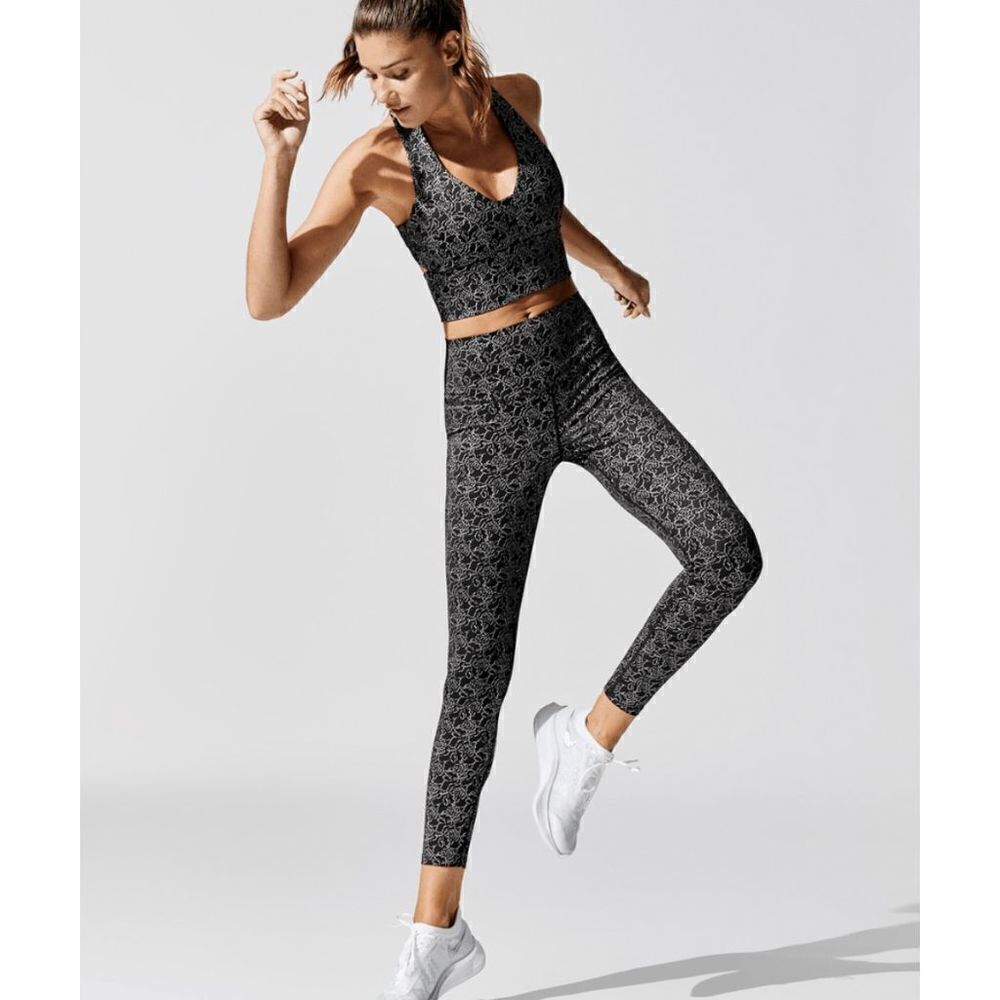 Carbon38 Lace Floral Pearl Print Metallic Leggings Small​​​​​